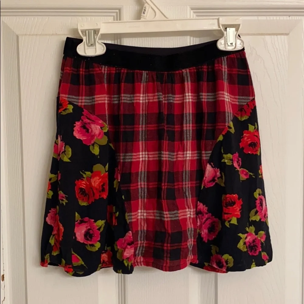 The Children’s Place Red Floral Print Plaid Cotton Skirt Patchwork Combo 7/8